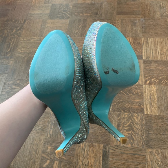 Betsey Johnson Blue Rhinestone High Heels - Picture 7 of 8